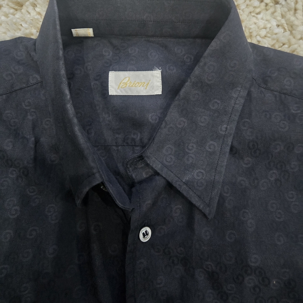 Brioni Navy Blue Subtle Pattern Dress Shirt